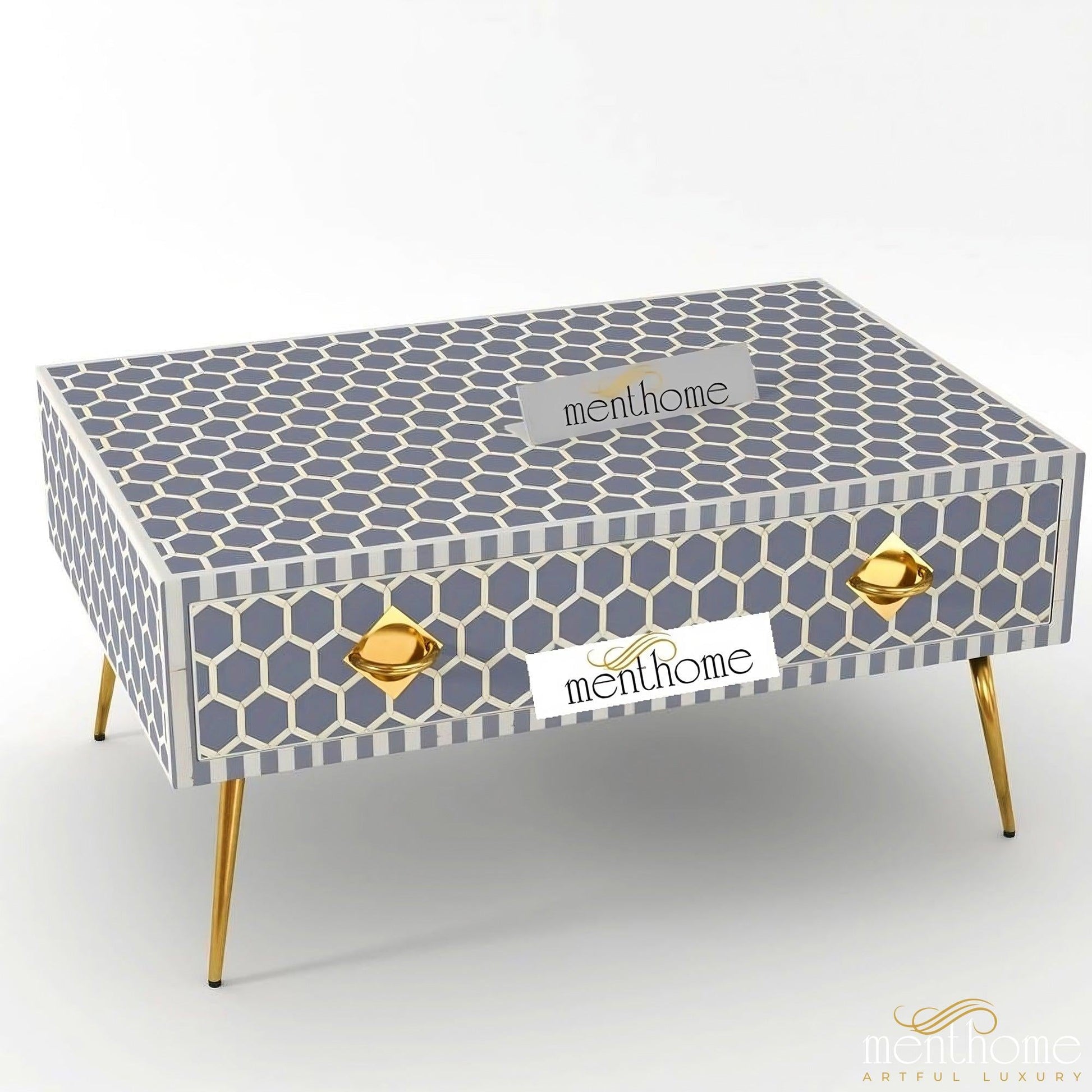 Bone Inlay Wooden Honeycomb Coffee Table | Luxury Handmade Coffee Table
