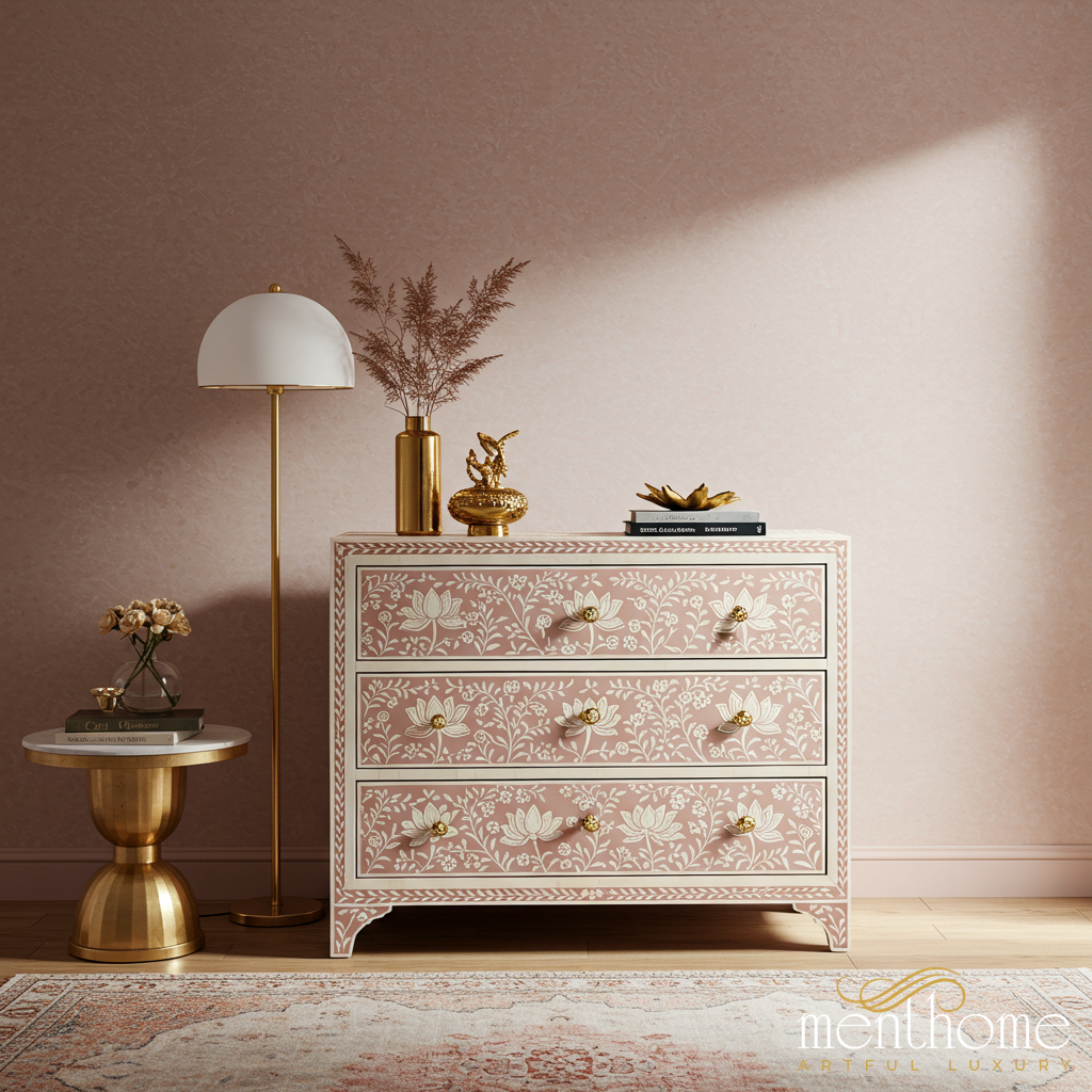 Hand-Painted Floral Three-Drawer Chest | Luxury Handmade Chest of Drawer