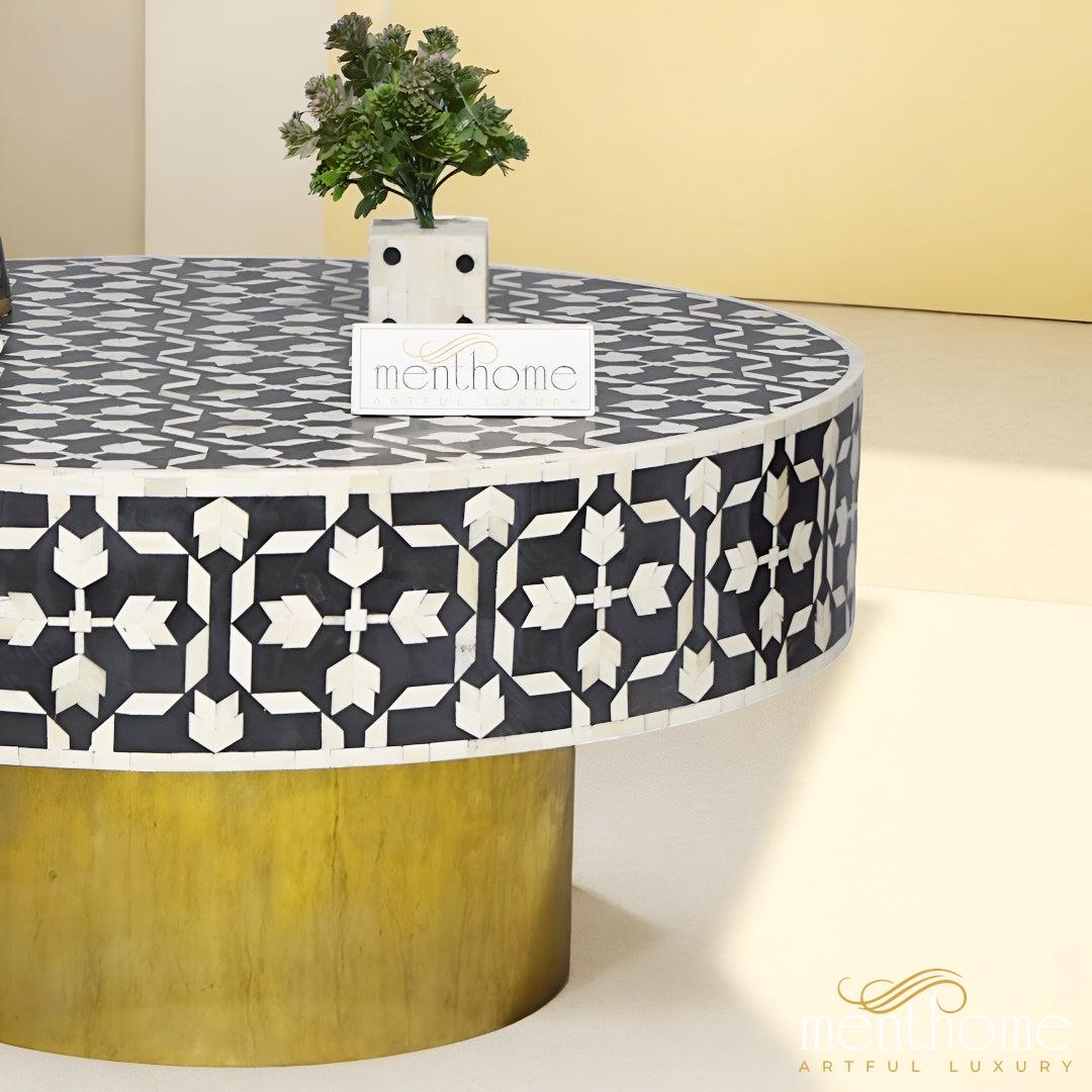 Black Coffee Table Bow Pattern Bone Inlay | Luxury Handmade Coffee Table