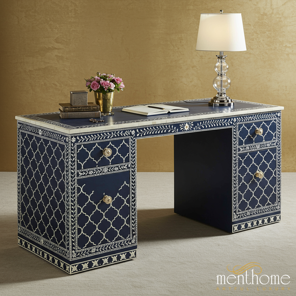 Blue and White Inlay Desk | Luxury Handmade Desk