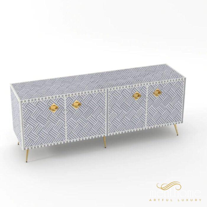 Geometric-Bone Inlay -Rectangular- Tv Cabinet | Luxury Handmade TV Cabinet