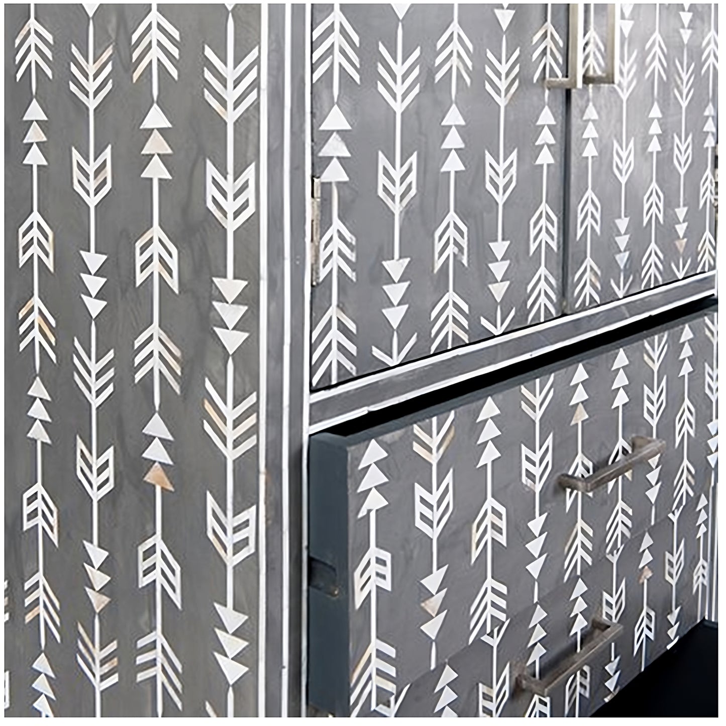 Mother Of Pearl Inlay Arrow Cabinet Grey
