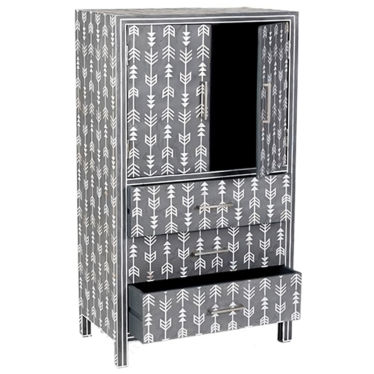 Mother Of Pearl Inlay Arrow Cabinet Grey