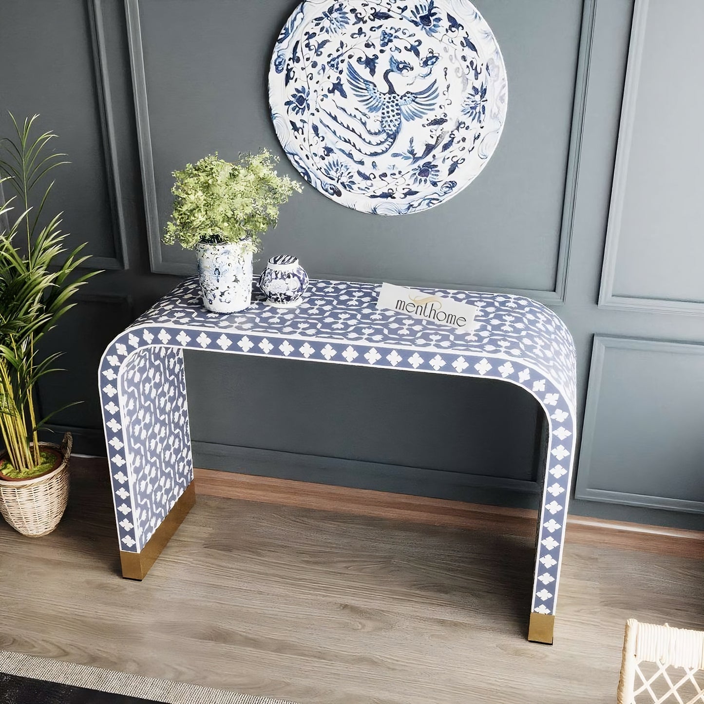 Bone Inlay Handmade Console Table for Home