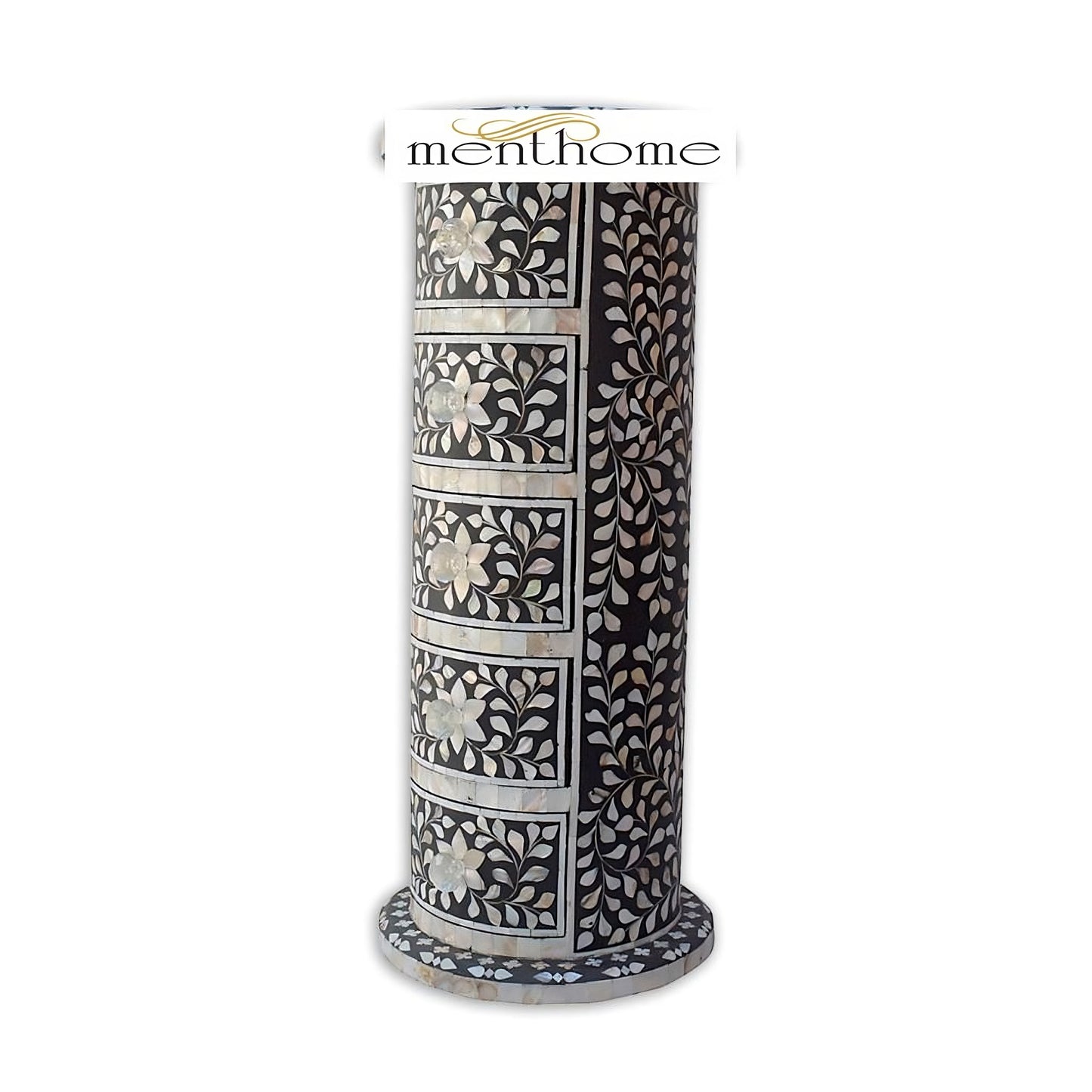 Round Tallboy Mother Of Pearl Inlay Floral Design