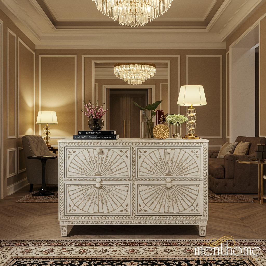 Elegant Vintage Style White Wooden Dresser | Luxury Handmade Dresser - S(42"Wx18"Dx30"H) / MOP Elegant Vintage Style White Wooden Dresser | Luxury Handmade Dresser - S(42"Wx18"Dx30"H) / MOP