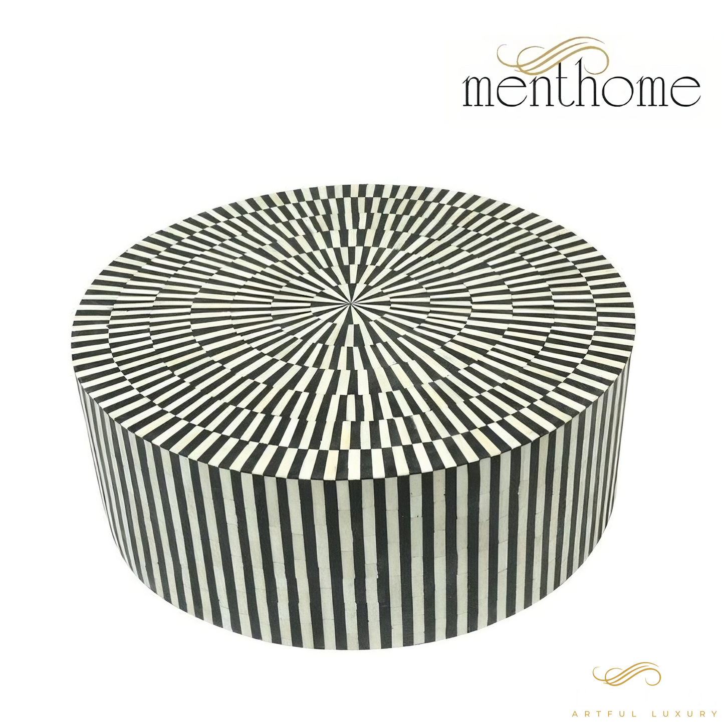 Bone Inlay Round Coffee Table White Bone geometric coffee table | Luxury Handmade Coffee Table