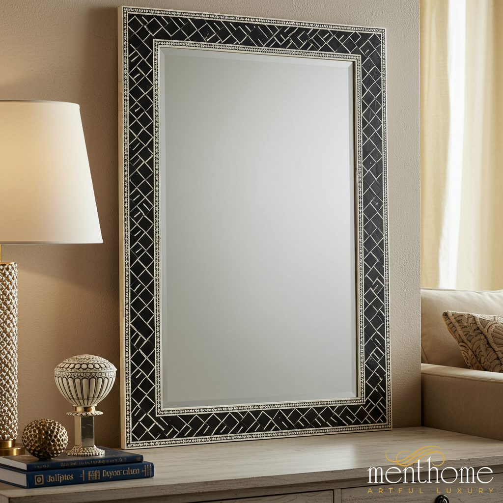 Decorative Black and White Patterned Wall Mirror | Luxury Handmade Mirror