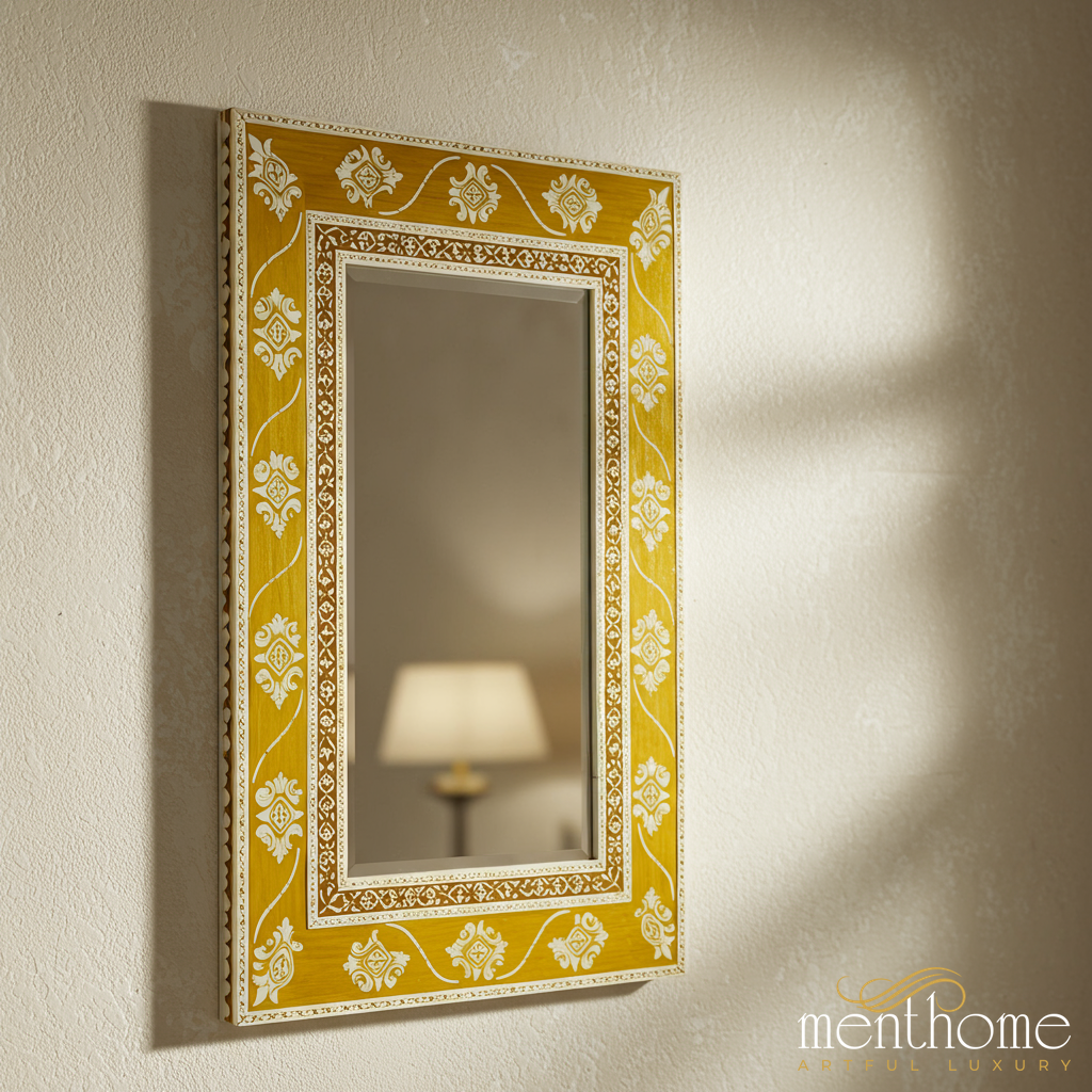 Elegant Golden Floral Mirror | Luxury Handmade Mirror