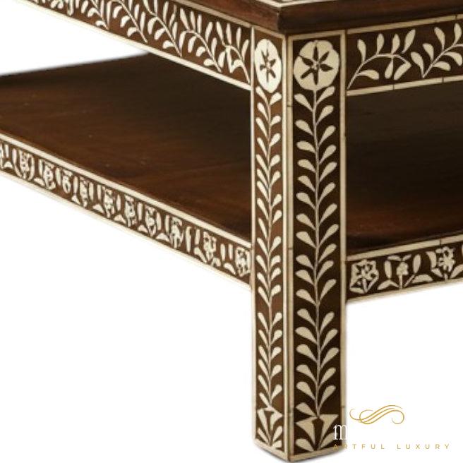 Handmade Bone Inlay Brown Coffee Table Modern Square Furniture | Luxury Handmade Coffee Table