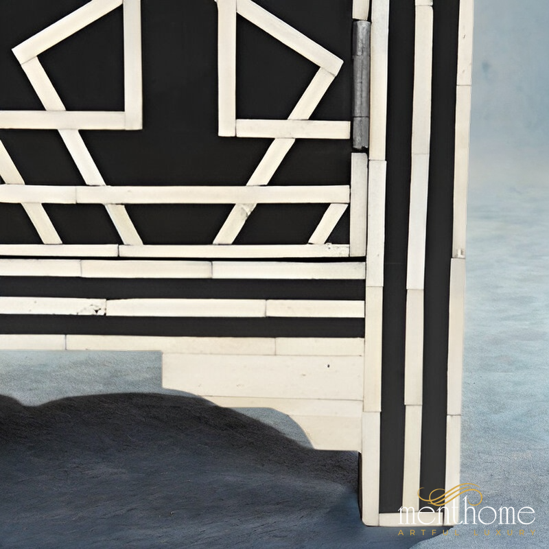 Bone Inlay Bedside Table with a Captivating Geometrical Pattern | Luxury Handmade Bedside Table