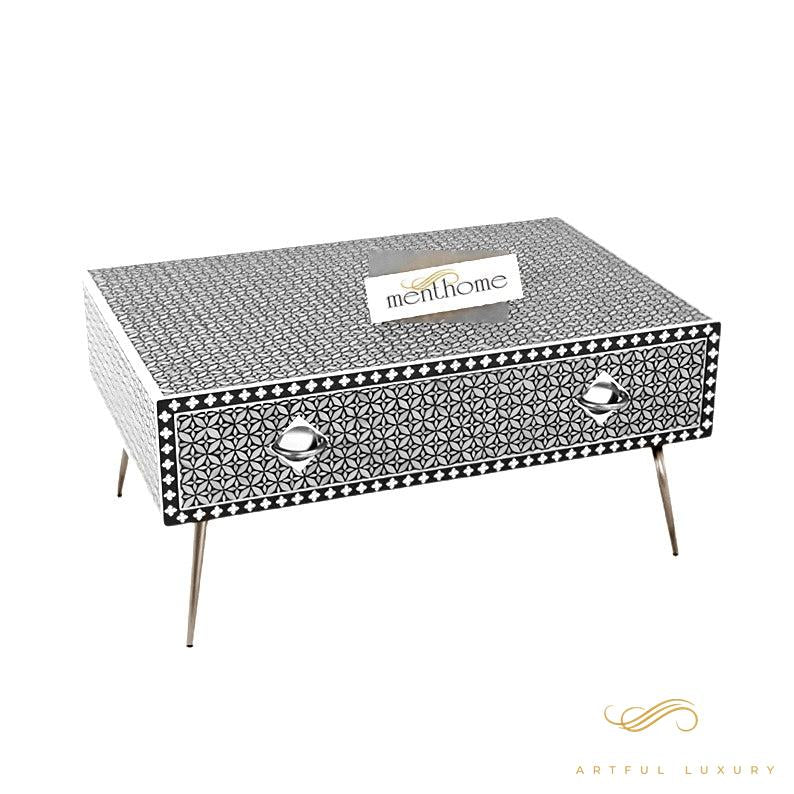 Handmade Bone Inlay One Drawer Coffee Table Furniture | Luxury Handmade Coffee Table