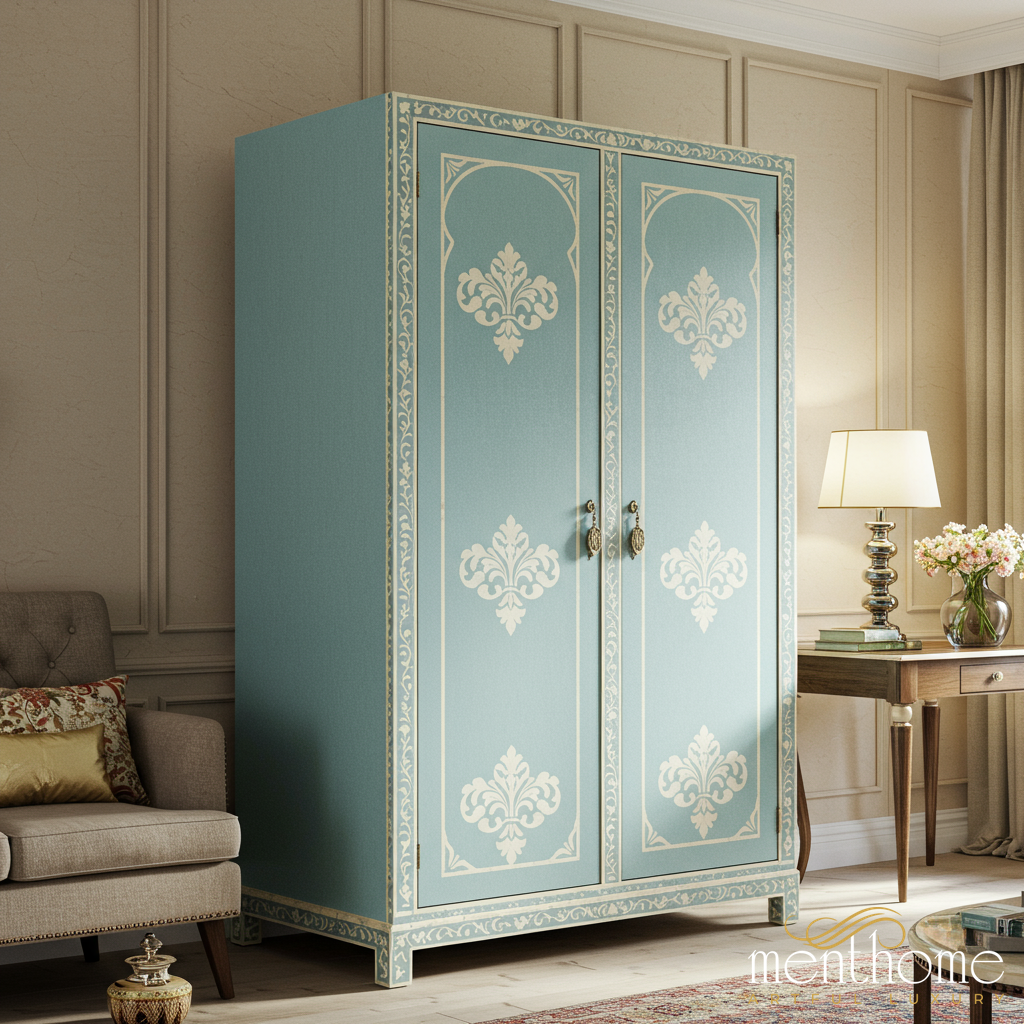 Vintage Blue Decorative Wardrobe Cabinet | Luxury Handmade Wardrobe