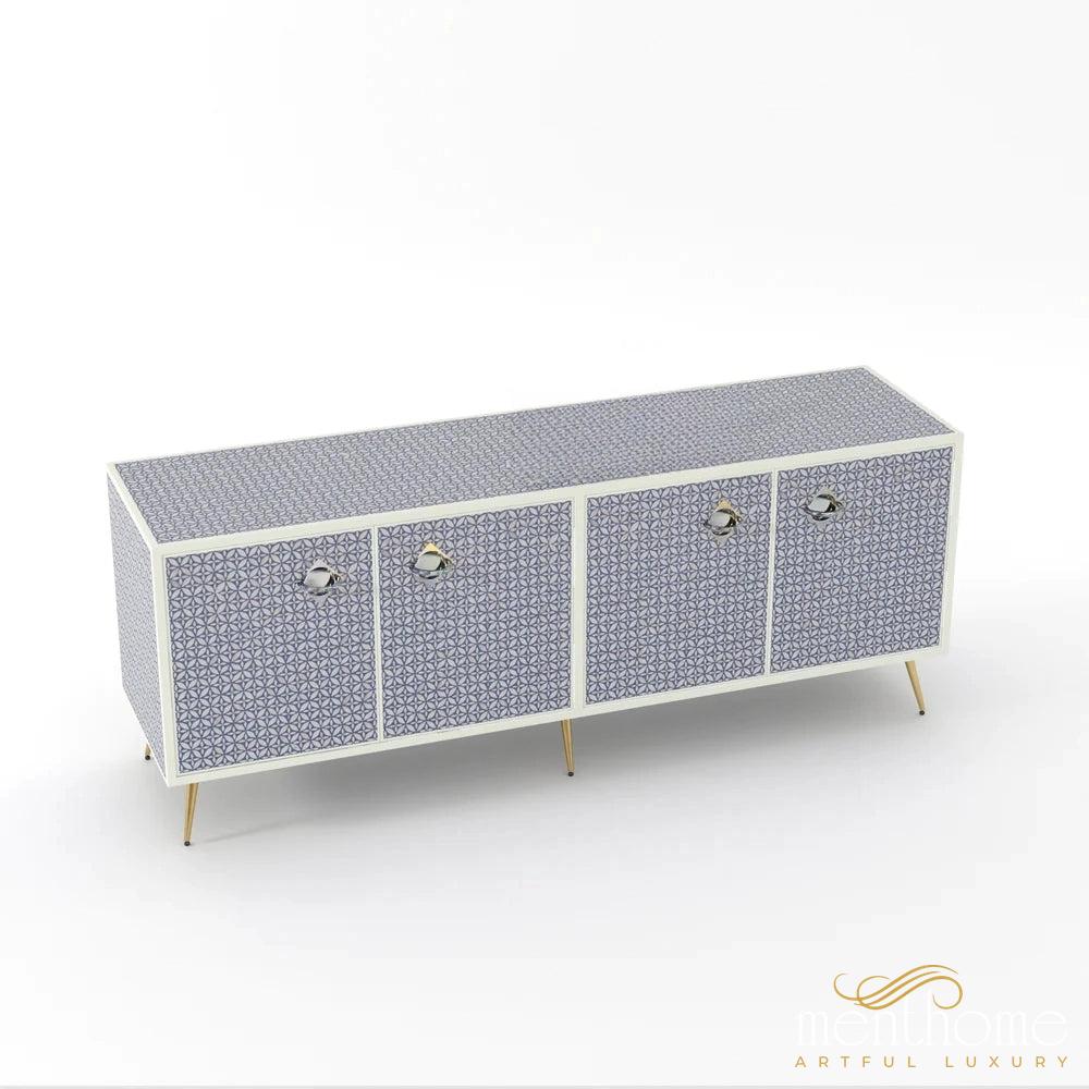 Geometric Flower-Bone Inlay -Rectangular-Tv Cabinet | Luxury Handmade TV Cabinet