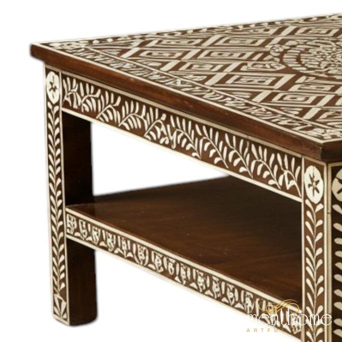 Handmade Bone Inlay Brown Coffee Table Modern Square Furniture | Luxury Handmade Coffee Table