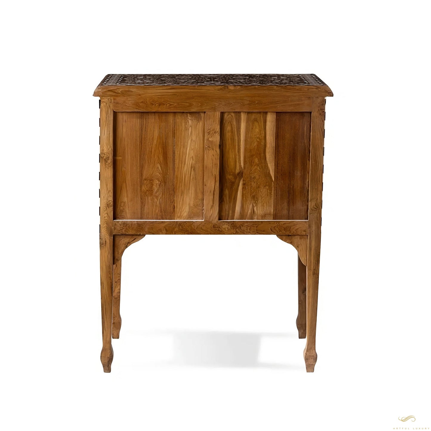 Teak Wood and Bone Inlay Bedside Table, Wooden Bone Inlay Storage Furniture | Luxury Handmade Bedside Table