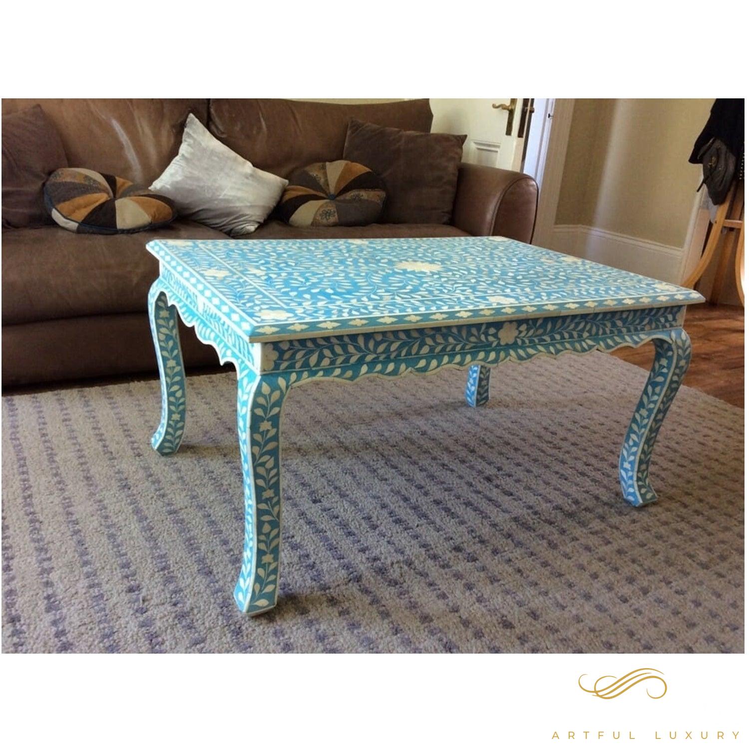 Bone Inlay Floral Pattern Coffee Table | Luxury Handmade Coffee Table