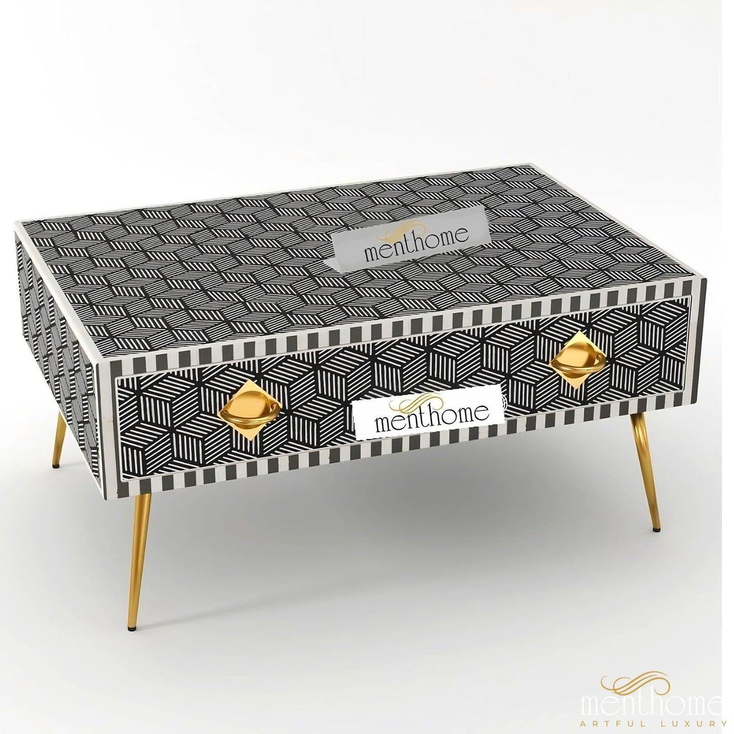 Handmade Inlaid Optical Coffee Table | Luxury Handmade Coffee Table