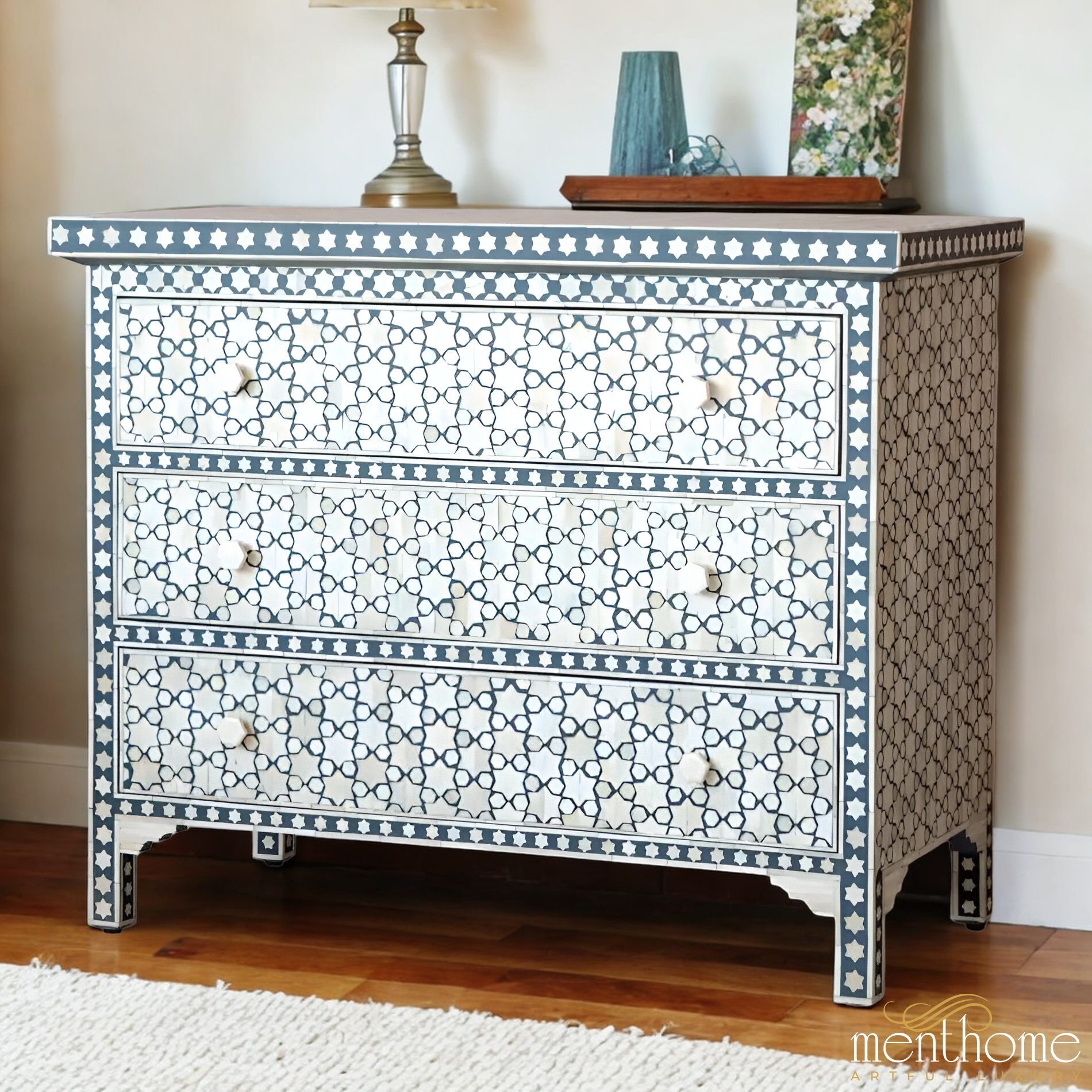 Star pattern Dressers Bone Inlay | Antique Design | Luxury Handmade Dresser