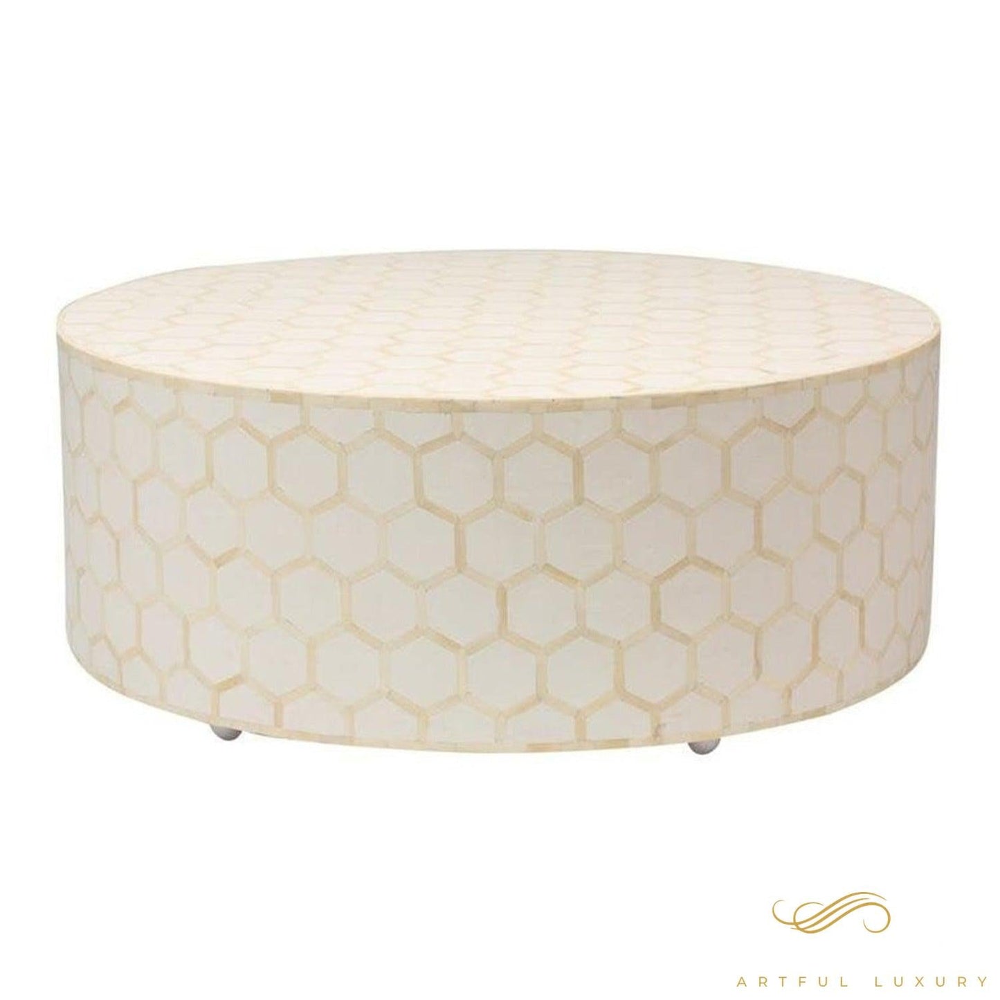 Round Honey Comb Coffee Table Bone Inlay | Luxury Handmade Coffee Table