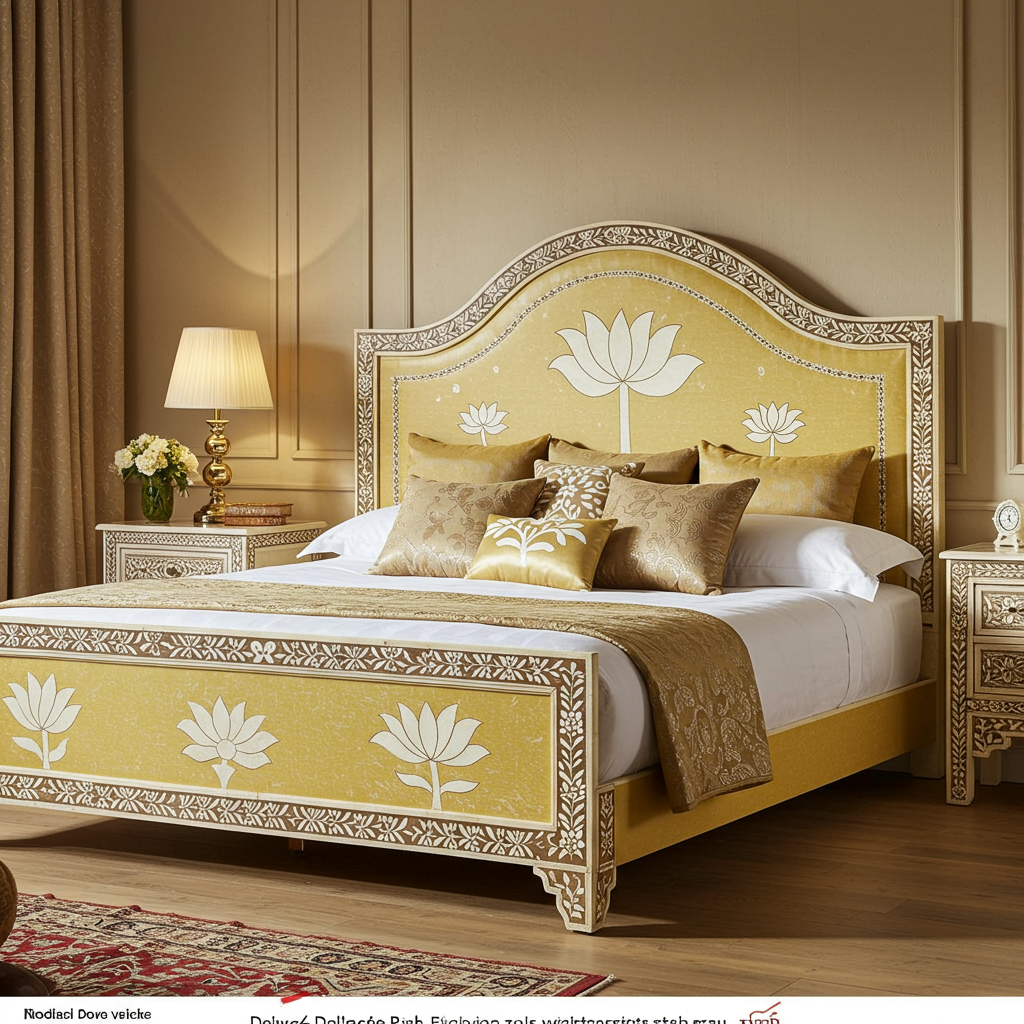 Luxury Floral Inlay King Size Bed