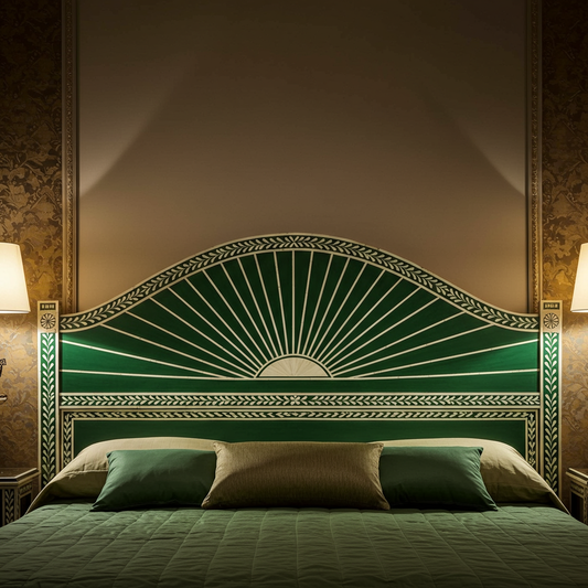 Luxury Hand-Painted Green Sunburst King Headboard