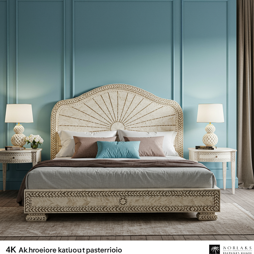 Luxury Sunburst Carved King Bed Frame with Matching Nightstands