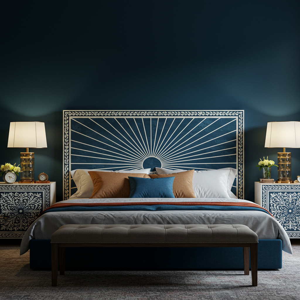 Luxury Sunburst Inlay King-Size Bed