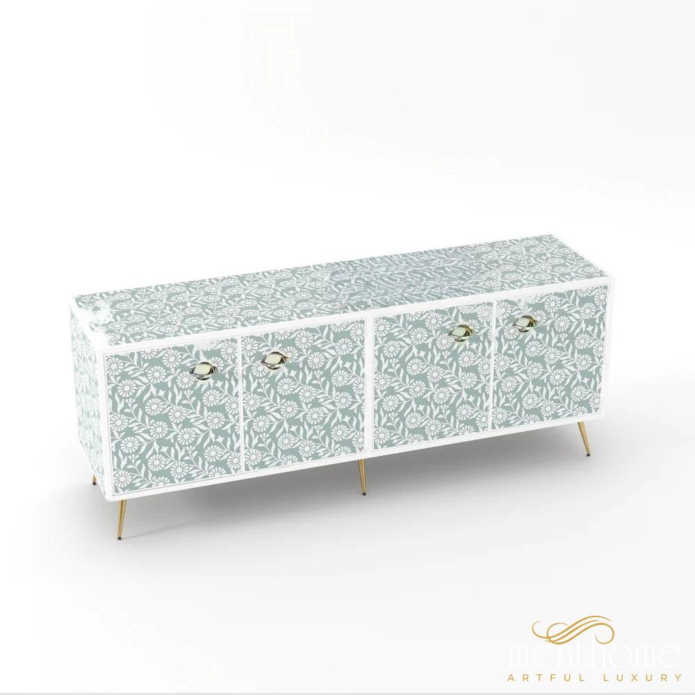 Sunflower-Bone Inlay -Rectangular-Tv Cabinet | Luxury Handmade TV Cabinet