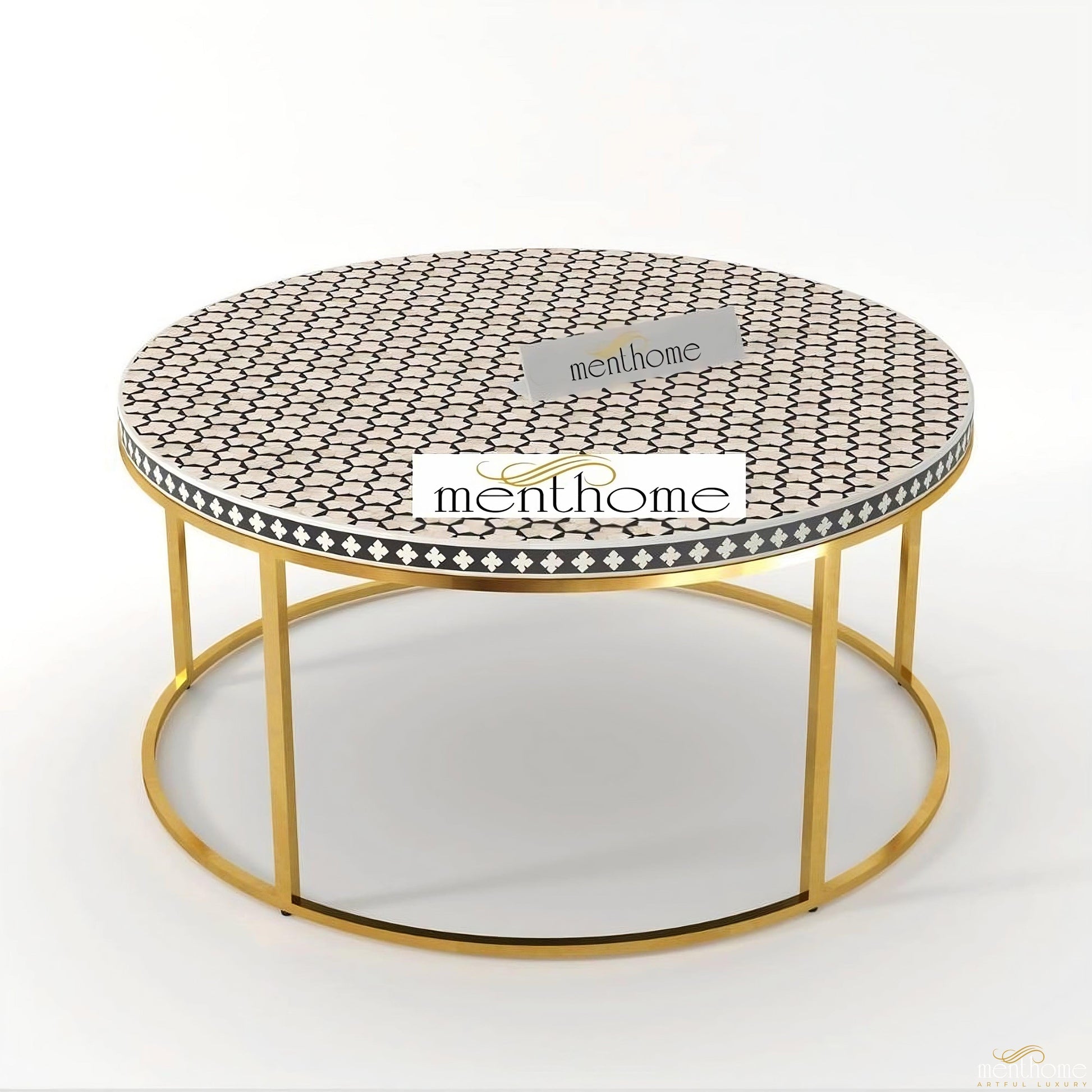 Honeycomb Bone Inlay  Cylinder Coffee Table | Luxury Handmade Coffee Table
