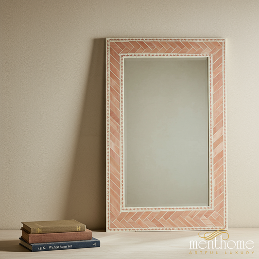 Decorative Rectangular Wall Mirror with Patterned Frame | Luxury Handmade Mirror