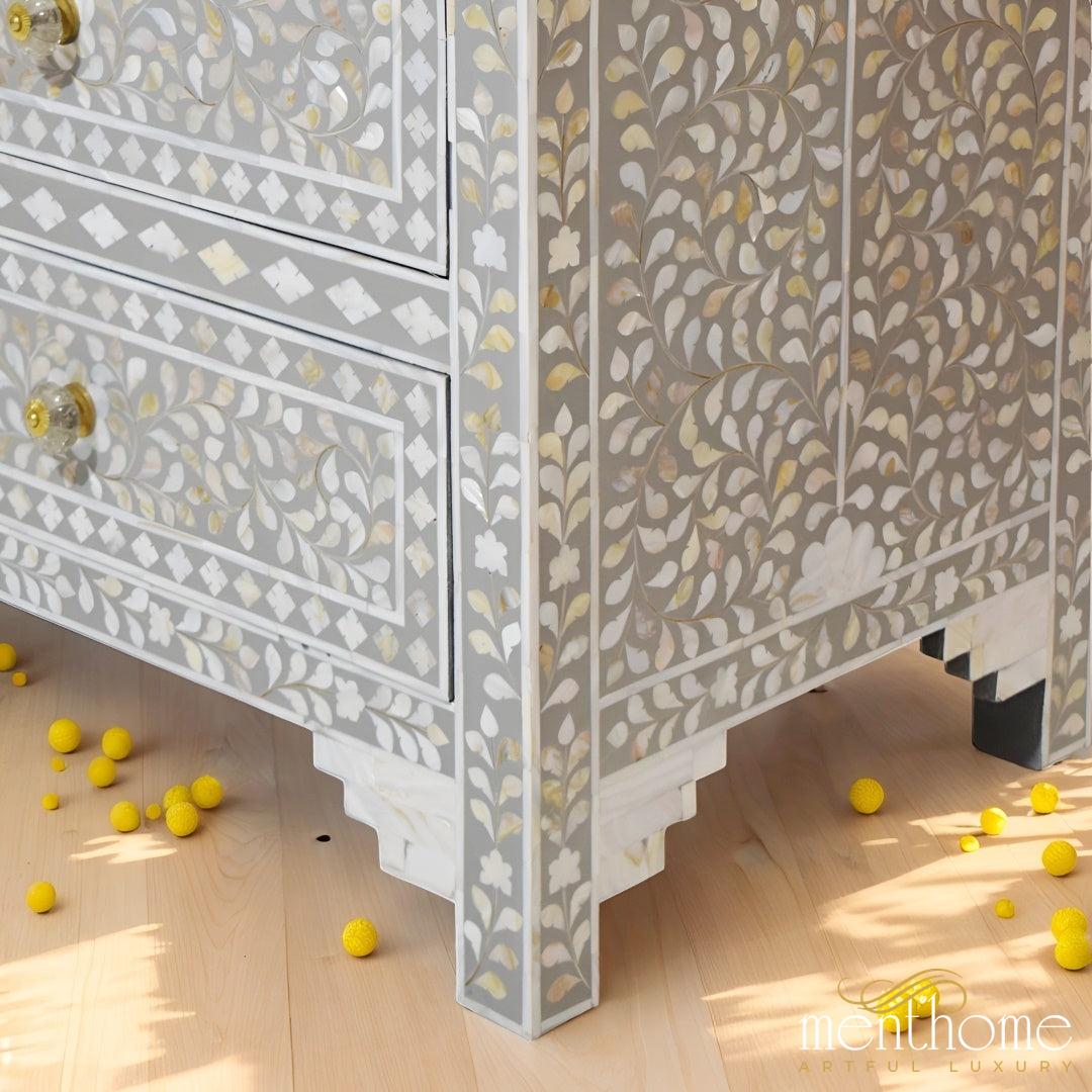 Floral Dresser Seven Drawer crafted with Mother of Pearl | Luxury Handmade Dresser