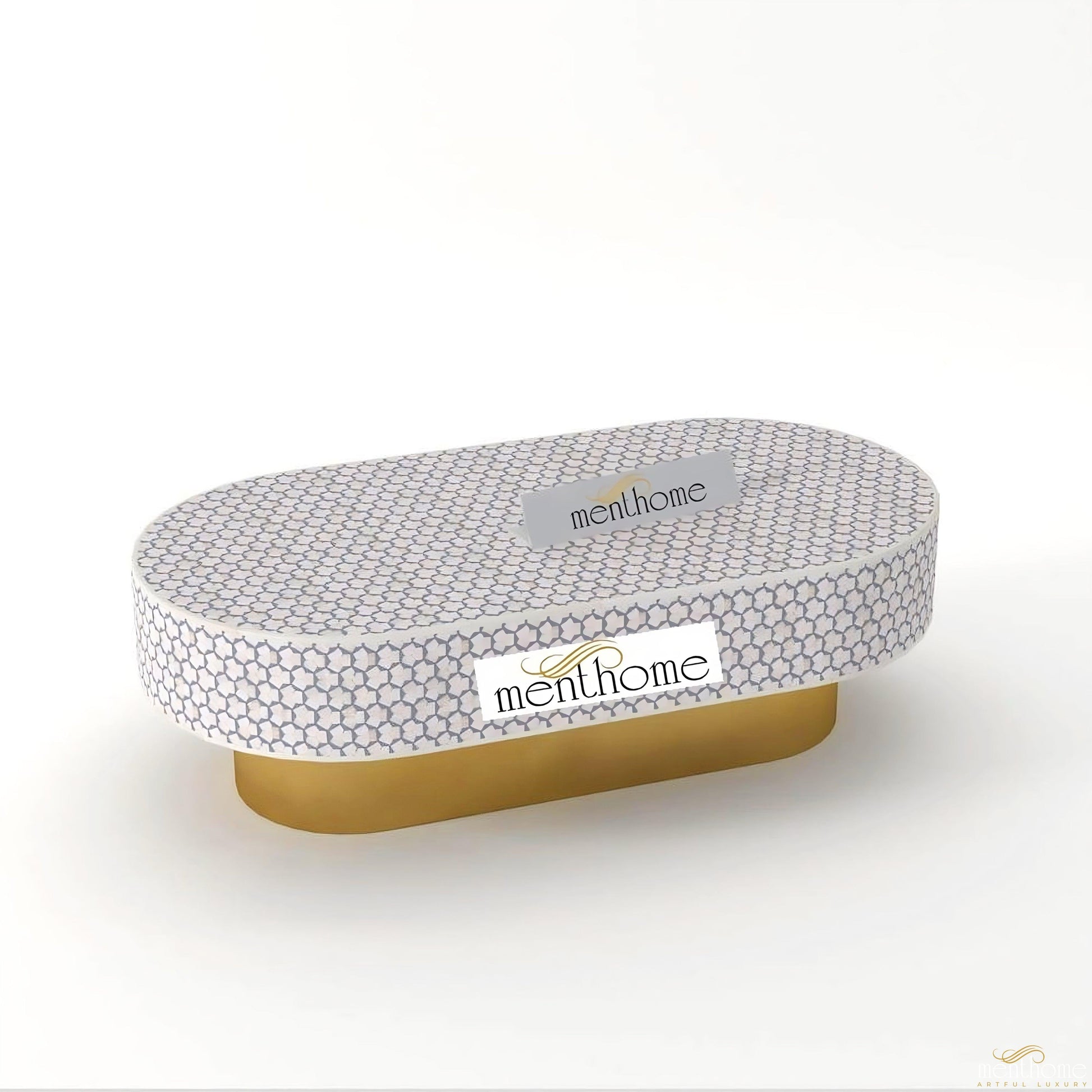 Tarqua Oval Coffee Table Bone Inlay | Luxury Handmade Coffee Table