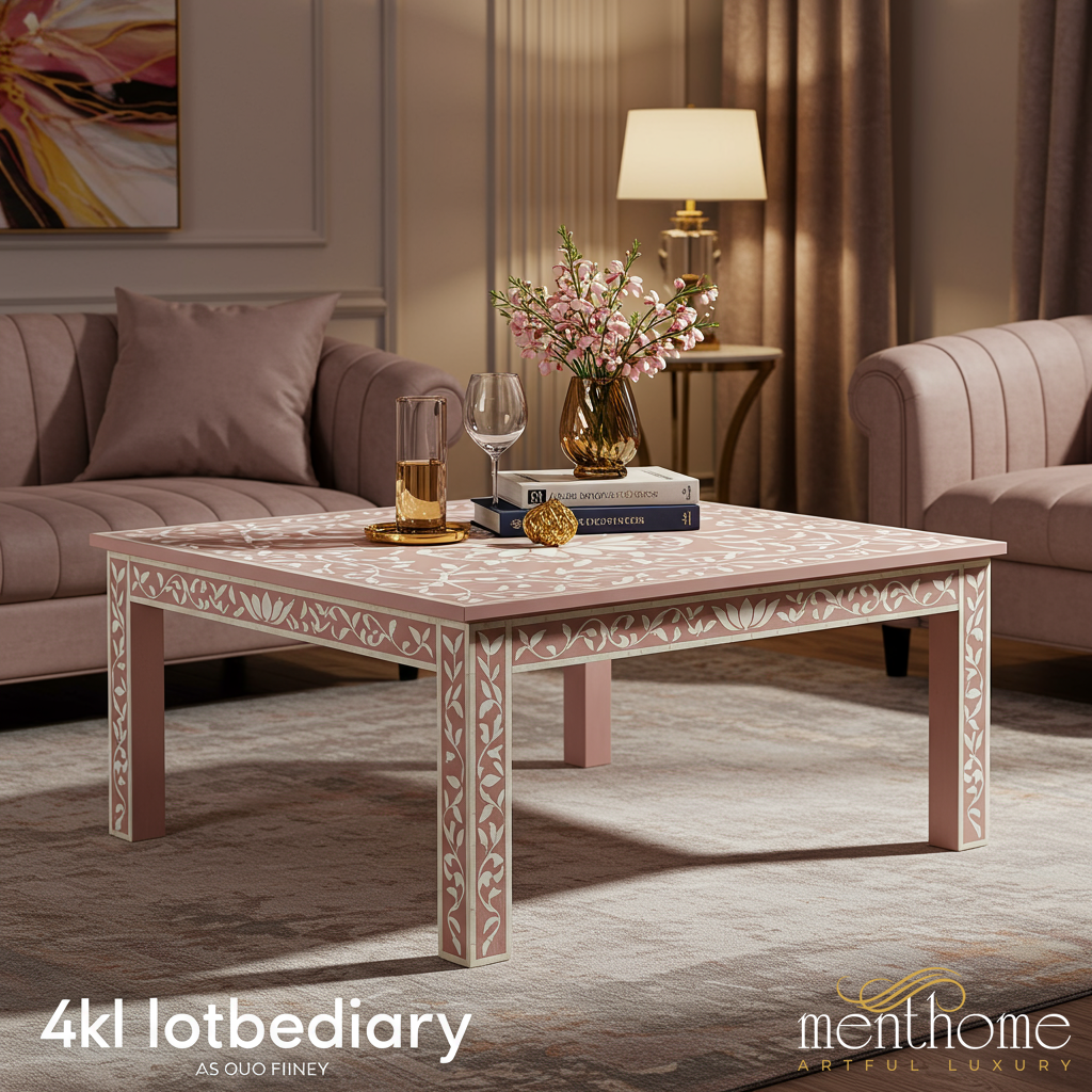 Elegant Pink Floral Patterned Coffee Table | Luxury Handmade Coffee Table