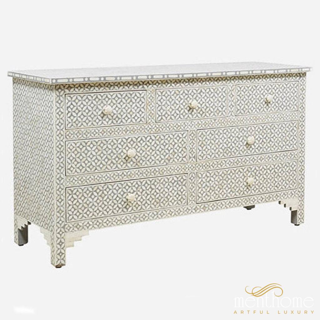 Bone Inlay Grey 7 Drawers  dressers | Luxury Handmade Dresser