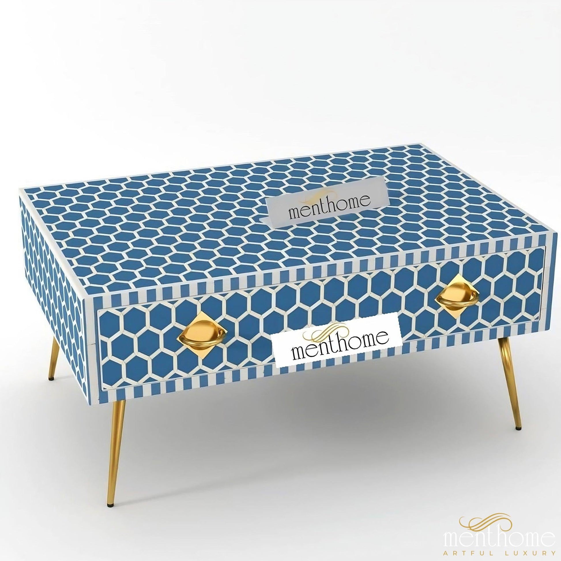 Bone Inlay Wooden Honeycomb Coffee Table | Luxury Handmade Coffee Table