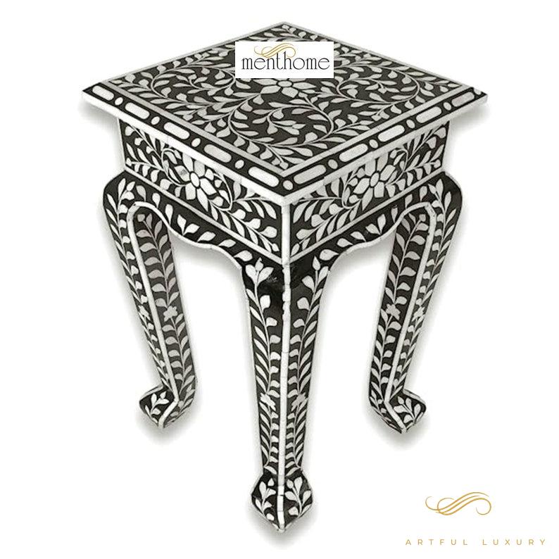 Floral Pattern Side table Furniture Handmade Wooden Inlay Stool | Luxury Handmade Side Table