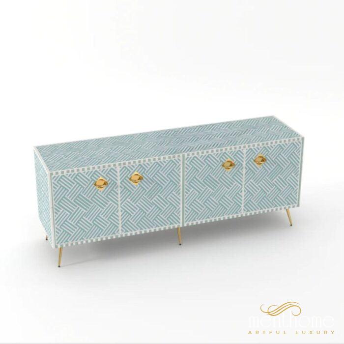 Geometric-Bone Inlay -Rectangular- Tv Cabinet | Luxury Handmade TV Cabinet