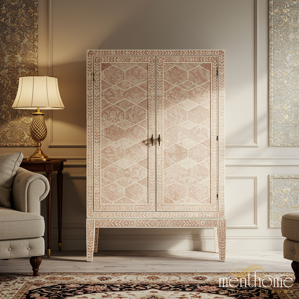 Elegant Handcrafted Geometric Wooden Cabinet | Luxury Handmade Cabinet