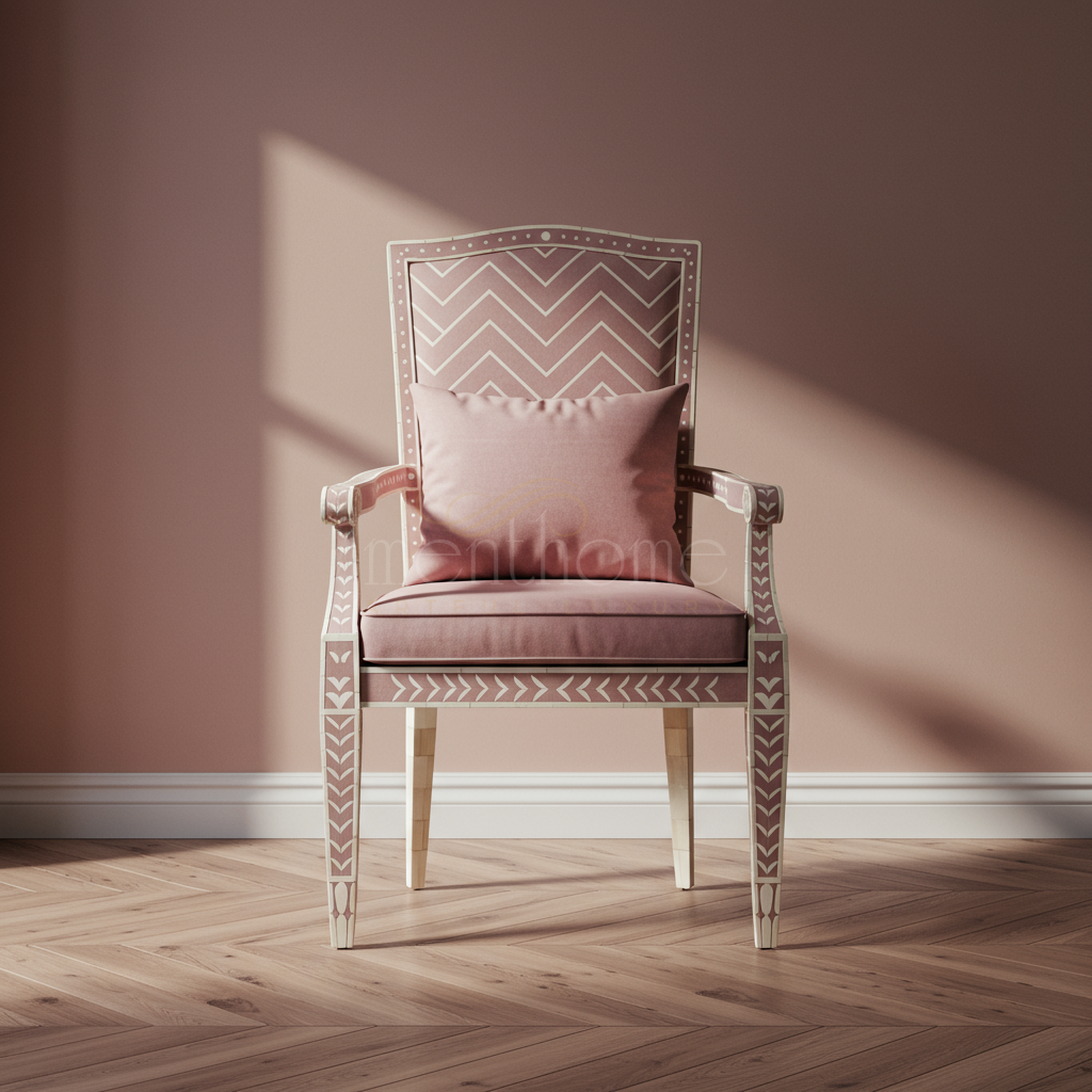 Elegant Inlay Armchair with Upholstered Cushion | Luxury Handmade Chair