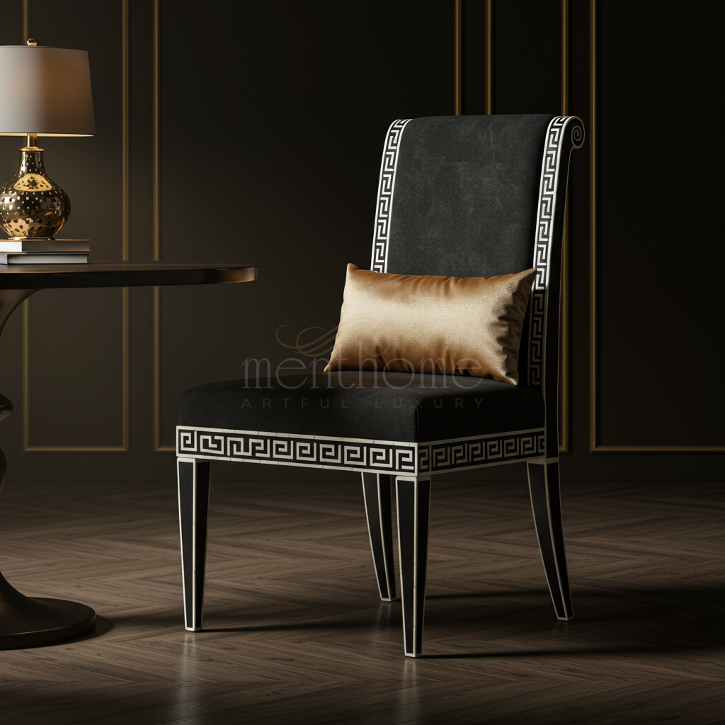 Inlay Chair with Elegant Greek Key Detailing | Luxury Handmade Chair