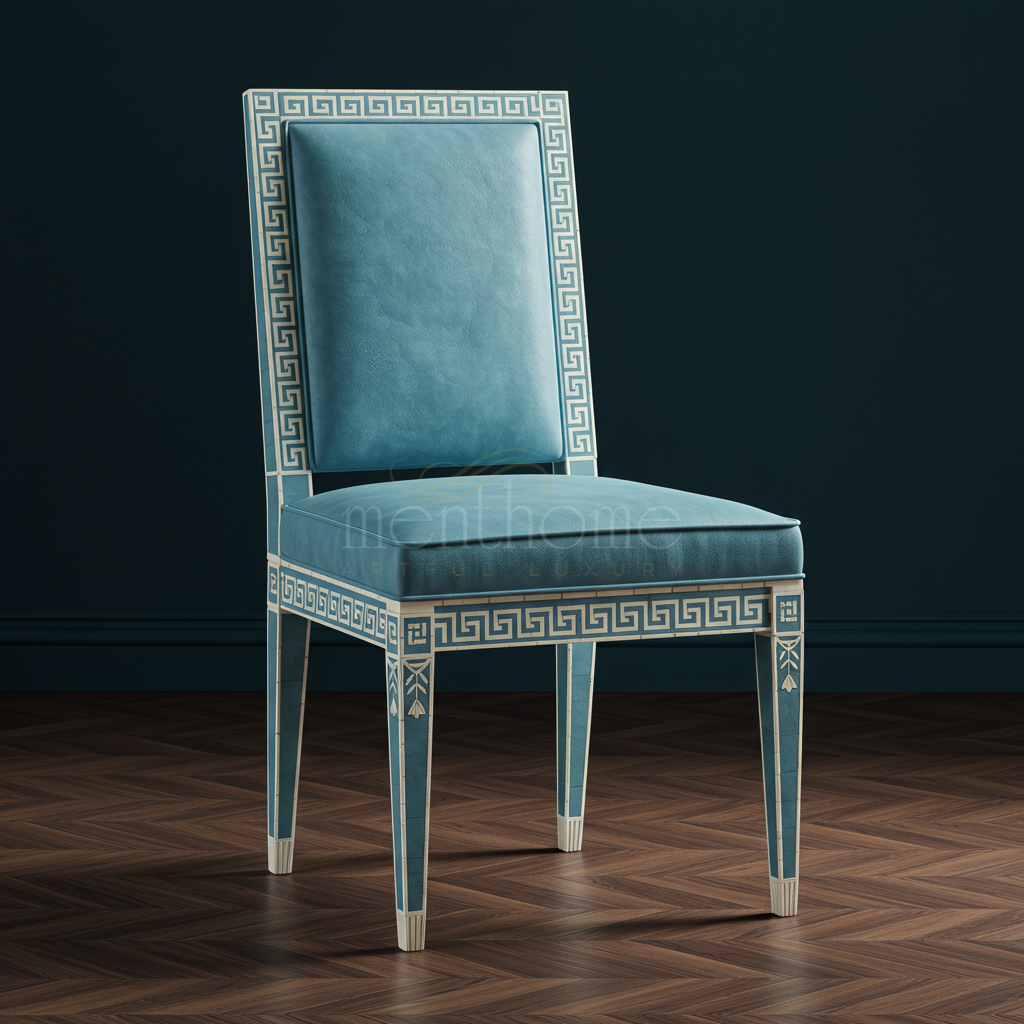 Luxury Inlay Blue Velvet Chair | Luxury Handmade Chair