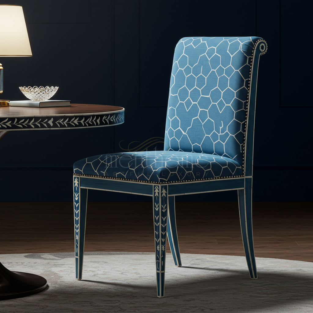 Inlay Chair - Elegant Blue Upholstered Dining Chair | Luxury Handmade Chair