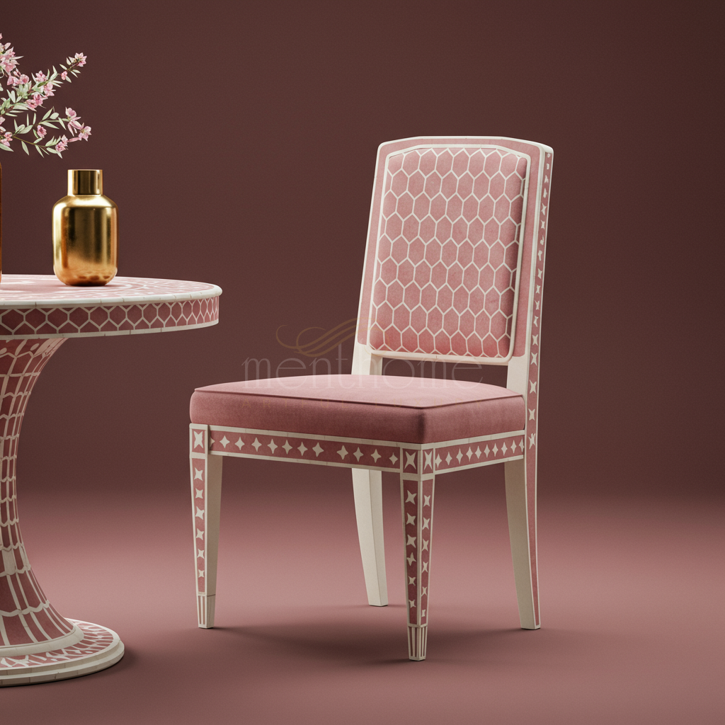 Inlay Chair with Pink Geometric Pattern | Luxury Handmade Chair