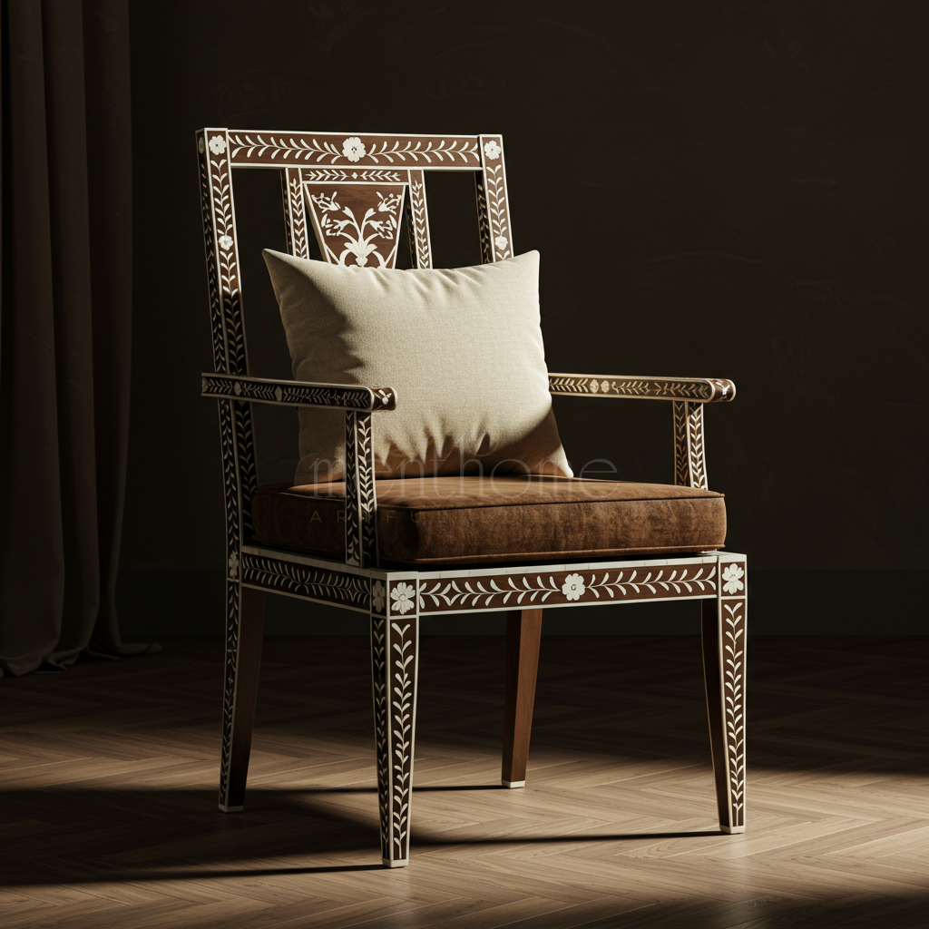 Elegant Inlay Chair with Floral Motif | Luxury Handmade Chair
