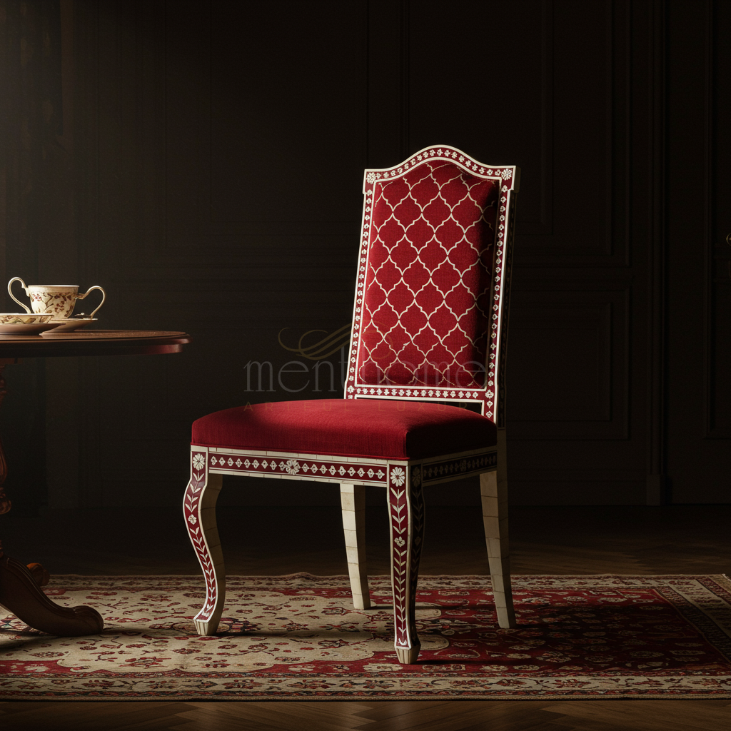 Inlay Chair with Rich Red Upholstery | Luxury Handmade Chair
