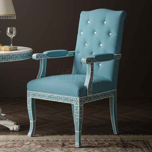 Luxury Inlay Blue Upholstered Armchair | Luxury Handmade Chair