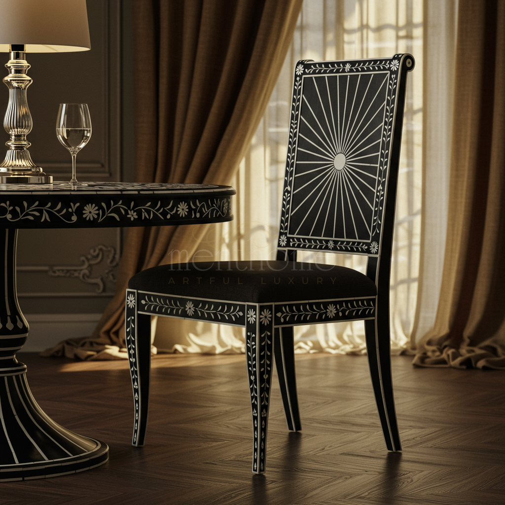 Inlay Chair with Intricate Floral and Geometric Design | Luxury Handmade Chair