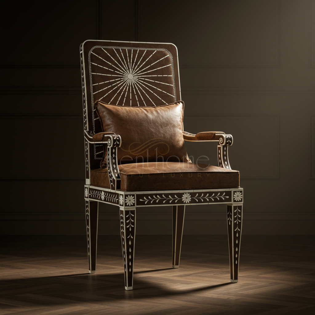 Inlay Luxury Armchair with Leather Cushion | Luxury Handmade Chair