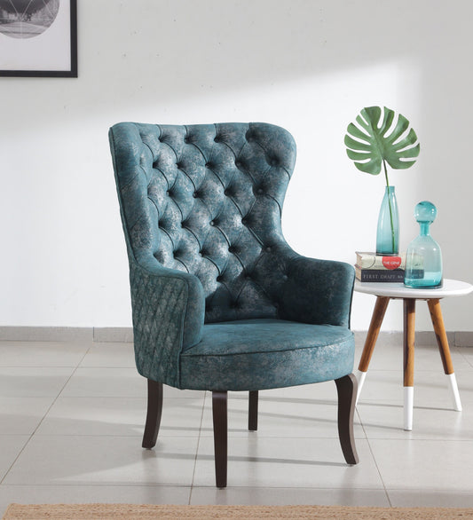 Velvet Wing Chair In Green Colour